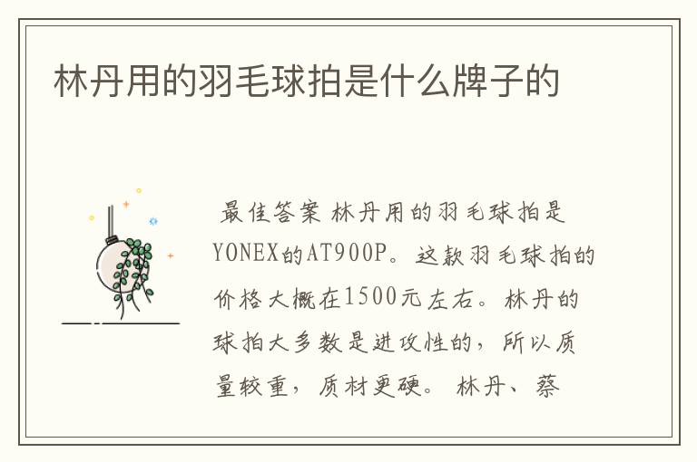林丹用的羽毛球拍是什么牌子的