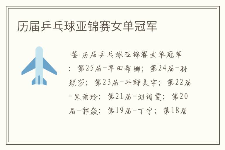 历届乒乓球亚锦赛女单冠军
