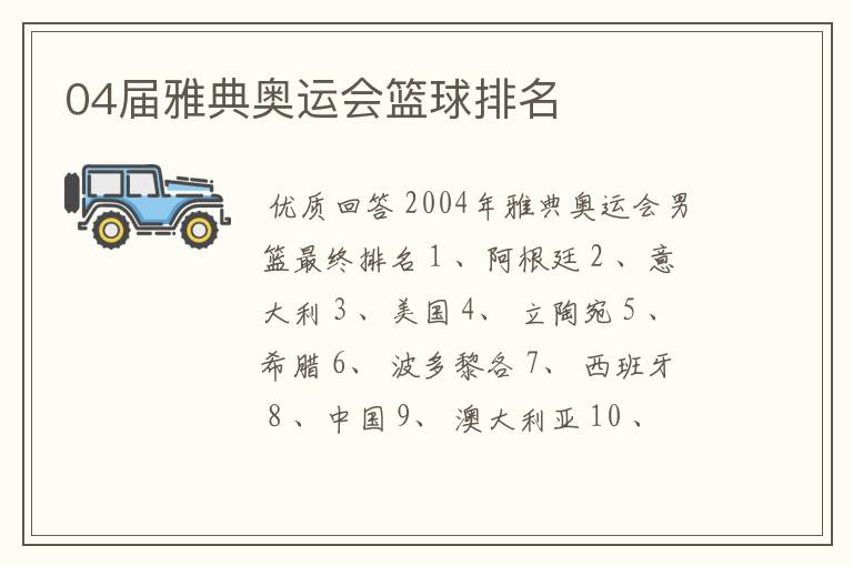04届雅典奥运会篮球排名