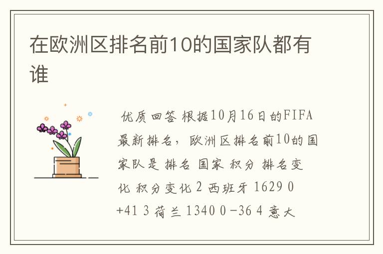 在欧洲区排名前10的国家队都有谁