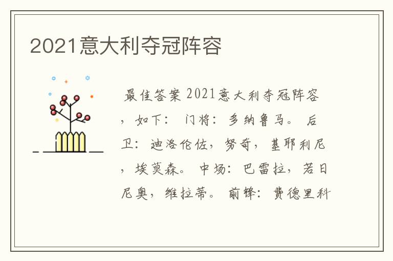 2021意大利夺冠阵容