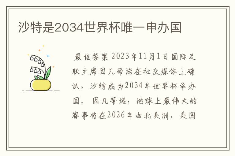 沙特是2034世界杯唯一申办国
