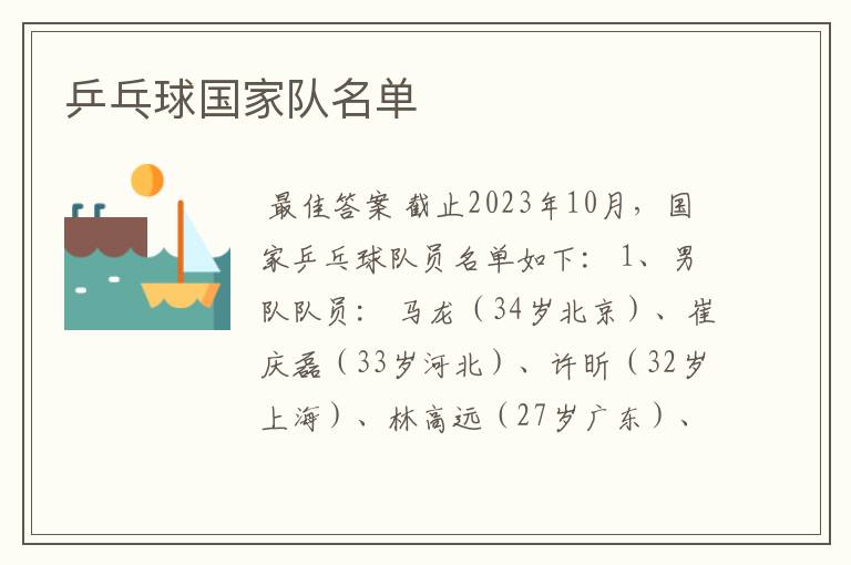 乒乓球国家队名单