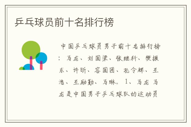 乒乓球员前十名排行榜
