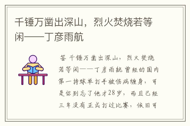千锤万凿出深山,烈火焚烧若等闲——丁彦雨航