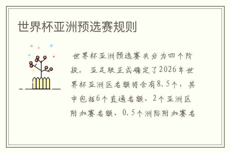 世界杯亚洲预选赛规则