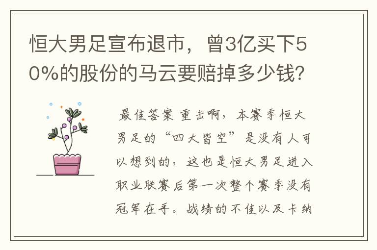 恒大男足宣布退市,曾3亿买下50%的股份的马云要赔掉多少钱?