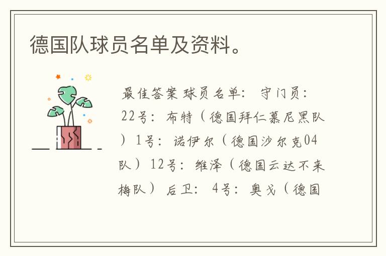 德国队球员名单及资料。