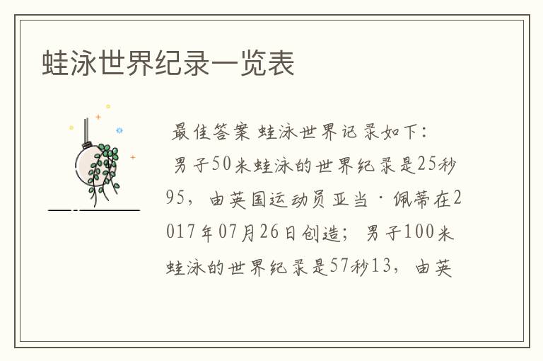 蛙泳世界纪录一览表