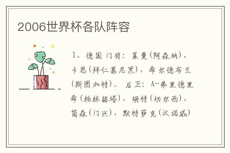 2006世界杯各队阵容