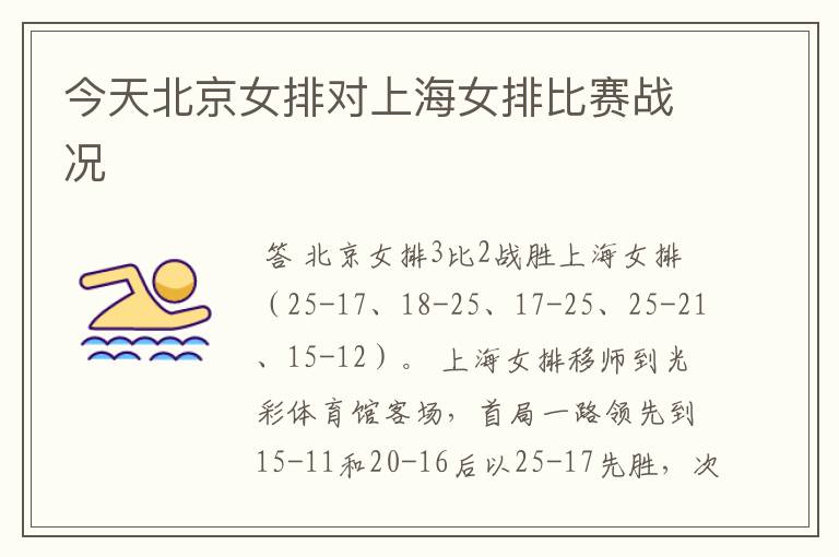 今天北京女排对上海女排比赛战况