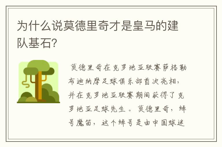 为什么说莫德里奇才是皇马的建队基石?