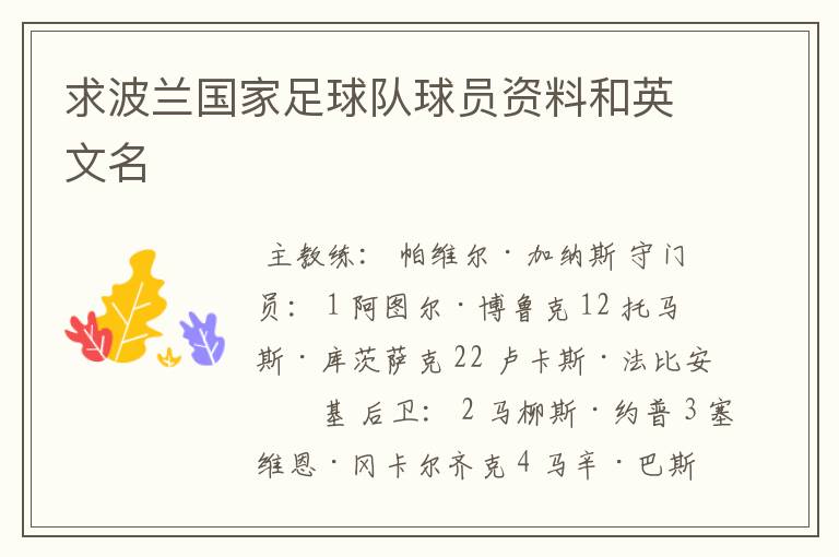 求波兰国家足球队球员资料和英文名