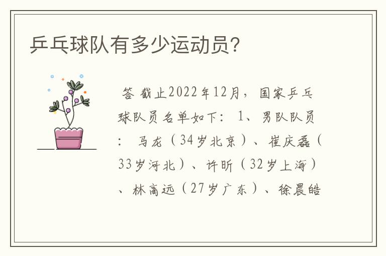 乒乓球队有多少运动员?