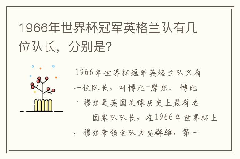 1966年世界杯冠军英格兰队有几位队长,分别是?