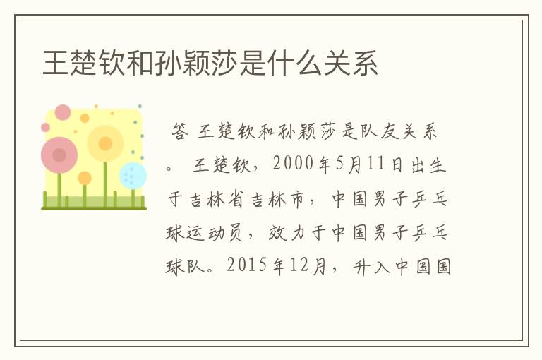 王楚钦和孙颖莎是什么关系