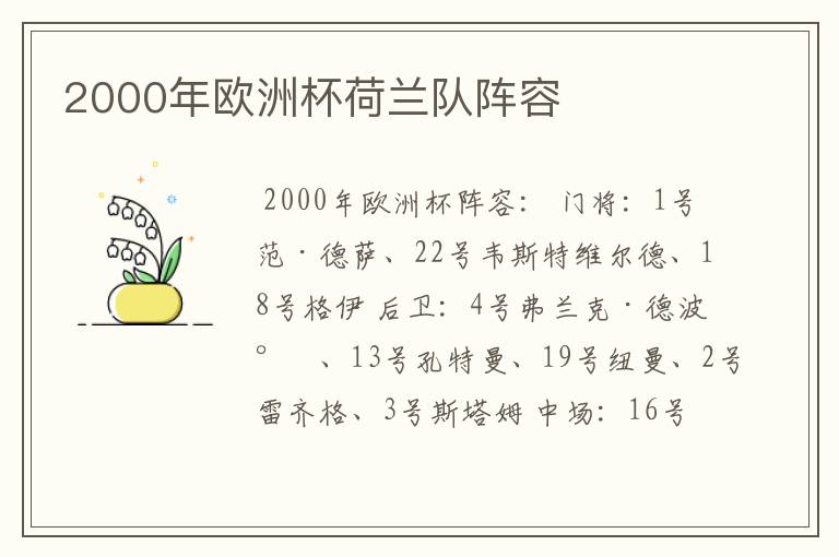 2000年欧洲杯荷兰队阵容