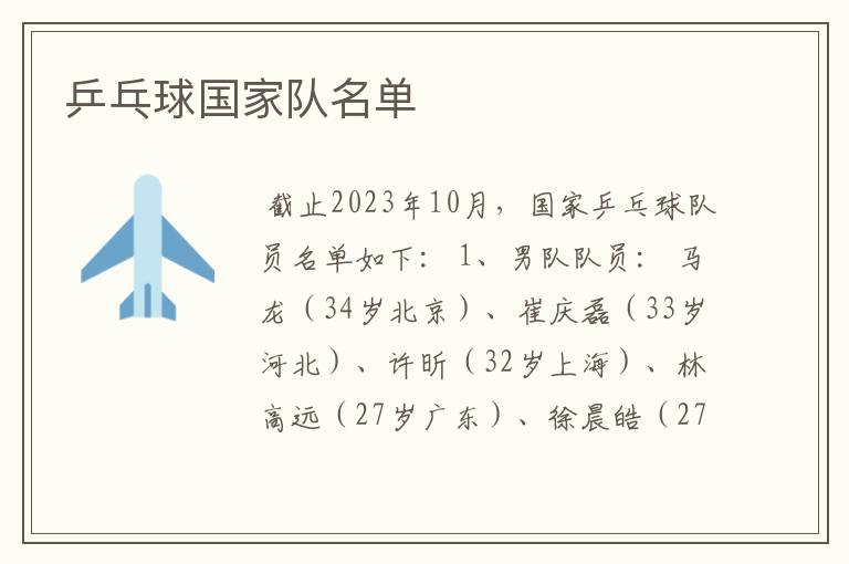 乒乓球国家队名单