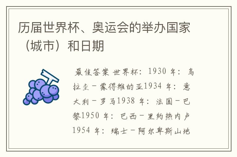 历届世界杯、奥运会的举办国家(城市)和日期