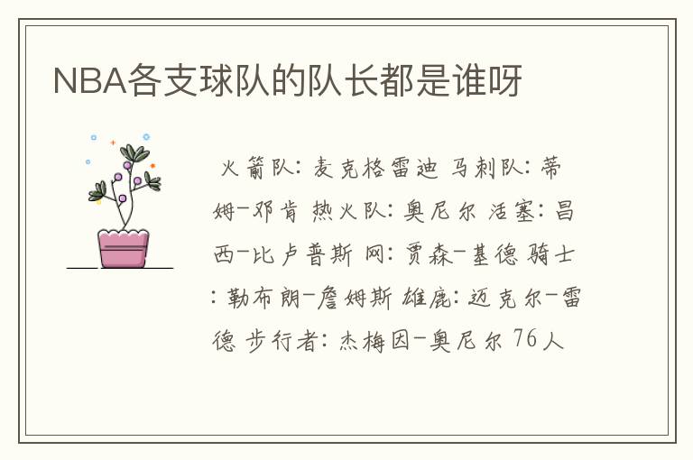 NBA各支球队的队长都是谁呀