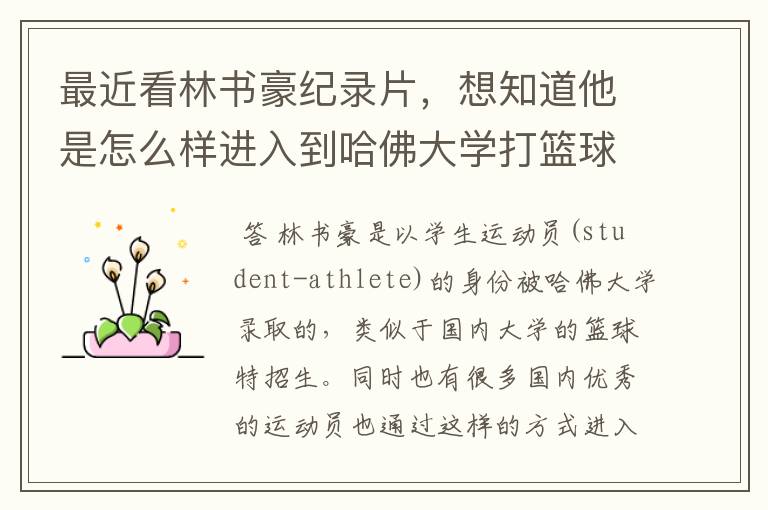 最近看林书豪纪录片,想知道他是怎么样进入到哈佛大学打篮球的?