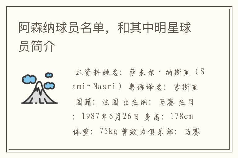阿森纳球员名单,和其中明星球员简介