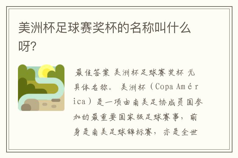 美洲杯足球赛奖杯的名称叫什么呀？