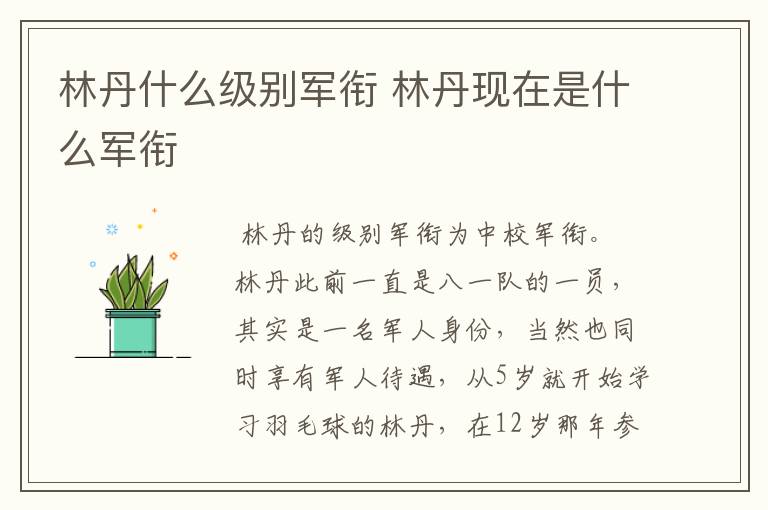 林丹什么级别军衔 林丹现在是什么军衔
