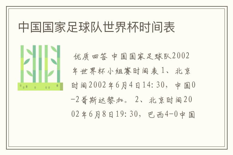 中国国家足球队世界杯时间表