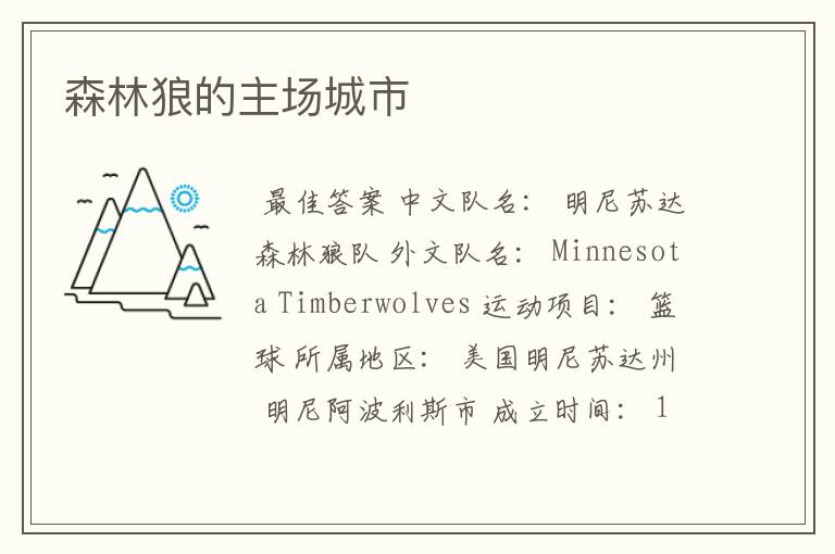 森林狼的主场城市