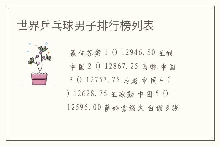 世界乒乓球男子排行榜列表