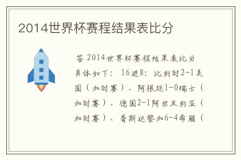 2014世界杯赛程结果表比分