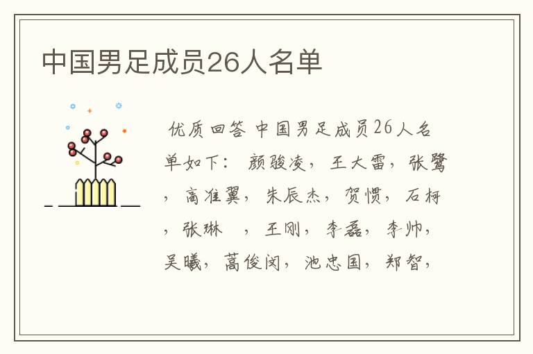 中国男足成员26人名单