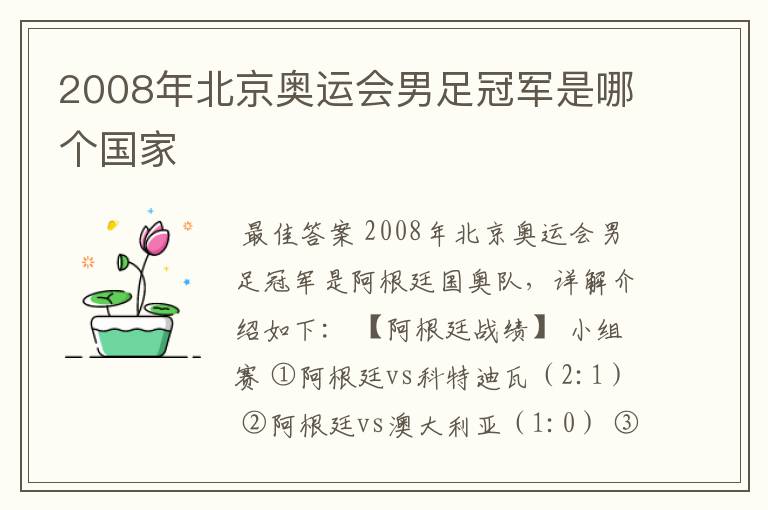 2008年北京奥运会男足冠军是哪个国家