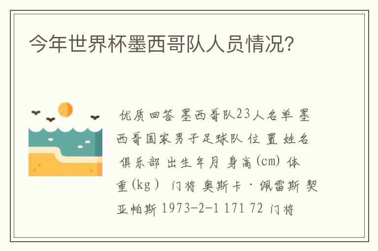 今年世界杯墨西哥队人员情况?
