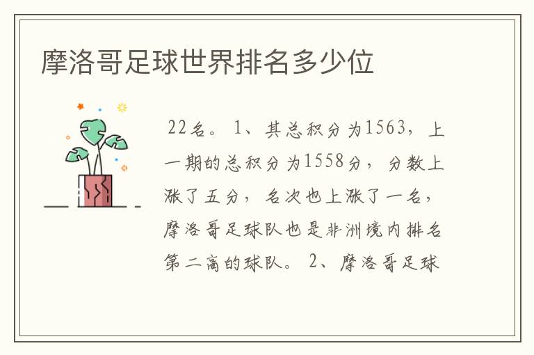摩洛哥足球世界排名多少位