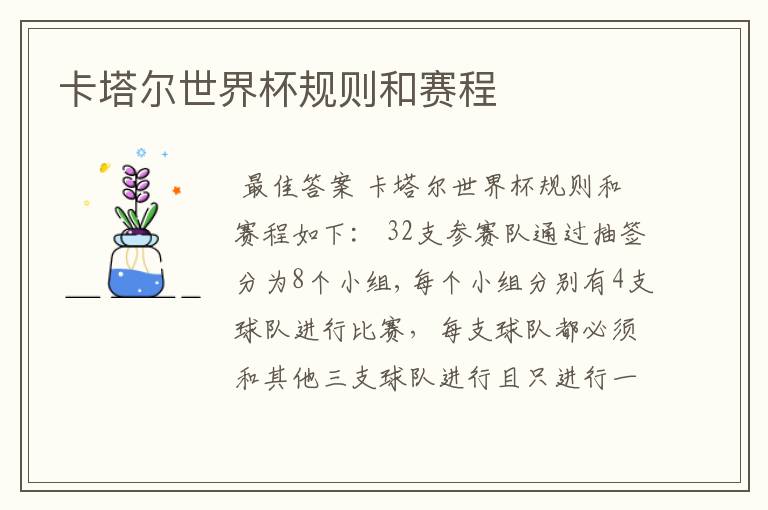 卡塔尔世界杯规则和赛程