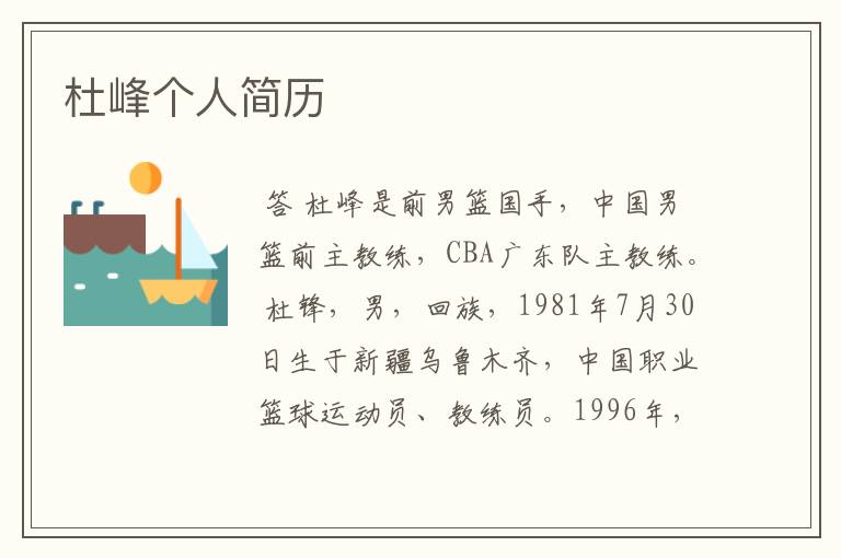 杜峰个人简历