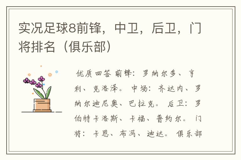 实况足球8前锋,中卫,后卫,门将排名(俱乐部)