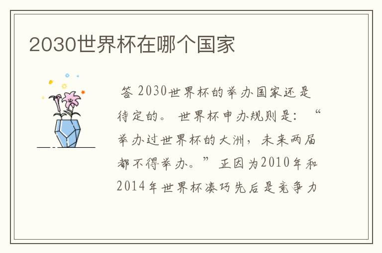 2030世界杯在哪个国家