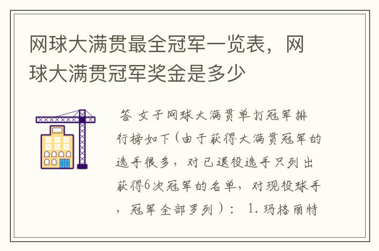 网球大满贯最全冠军一览表,网球大满贯冠军奖金是多少