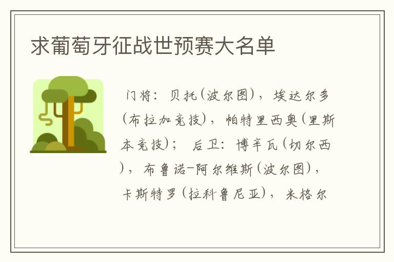 求葡萄牙征战世预赛大名单