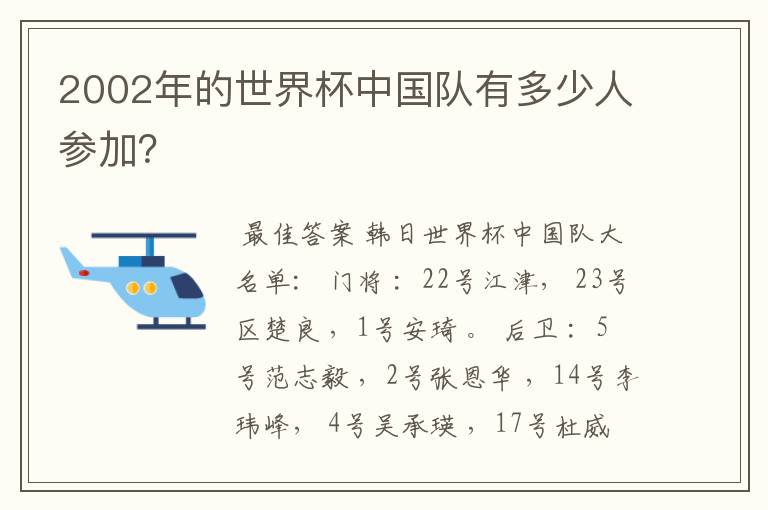 2002年的世界杯中国队有多少人参加?