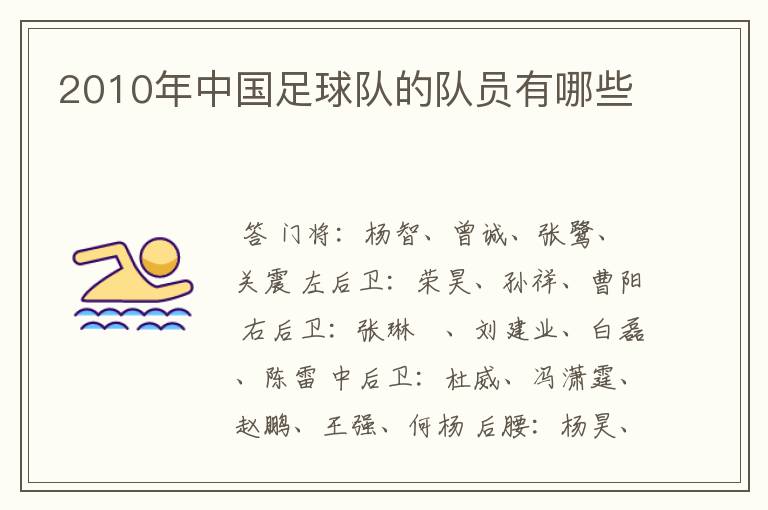 2010年中国足球队的队员有哪些