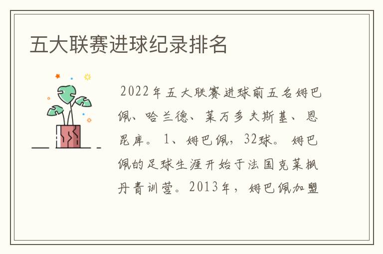五大联赛进球纪录排名