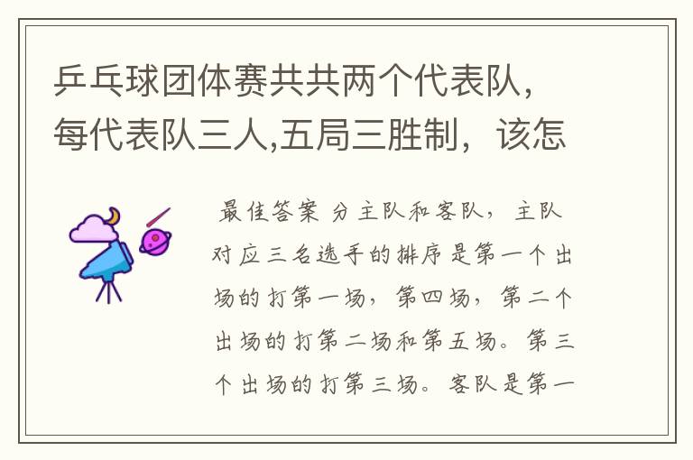乒乓球团体赛共共两个代表队,每代表队三人,五局三胜制,该怎么排阵