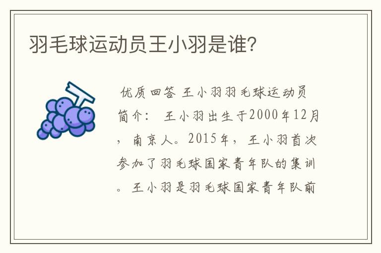 羽毛球运动员王小羽是谁?