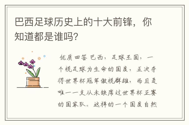 巴西足球历史上的十大前锋,你知道都是谁吗?