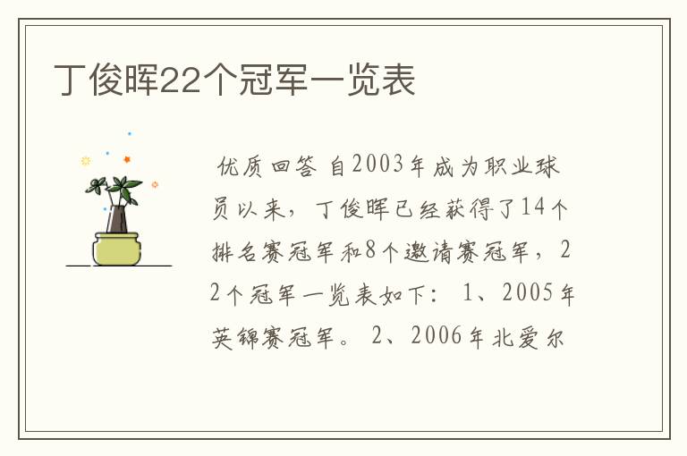 丁俊晖22个冠军一览表