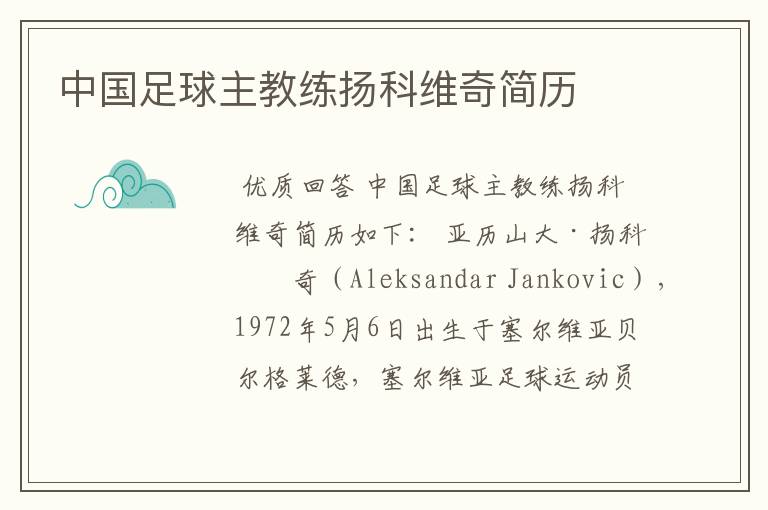 中国足球主教练扬科维奇简历